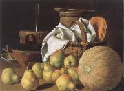 MELeNDEZ, Luis Style life with melon and pears oil on canvas